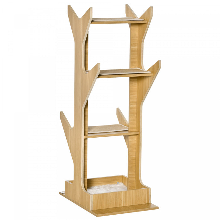 Pawhut 49\" Cat Tree With Resting House, 4-level Cat Tower Furniture With Soft Cushion, Activity Center For Kittens, Cat Shelf For Playing Relaxing And Sleeping, Oak