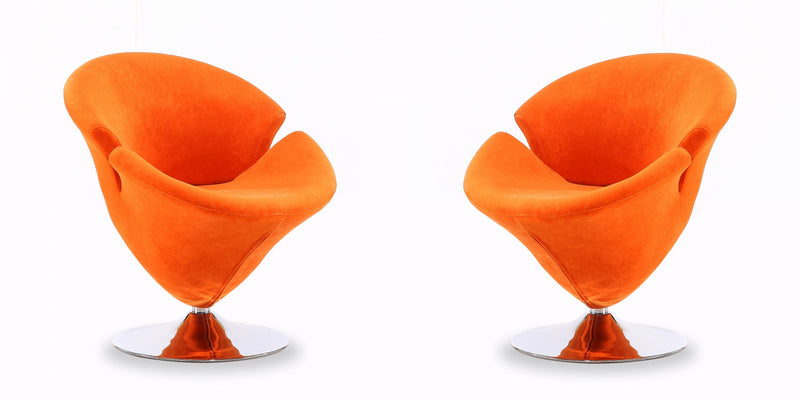 Tulip Modern Velvet Swivel Lounge Chair in Orange - Set of 2