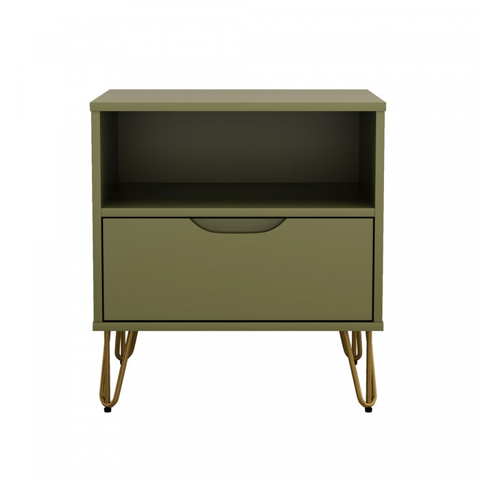 Rockefeller Mid-Century Modern 20\" Nightstand in Olive Green (1-Drawer)