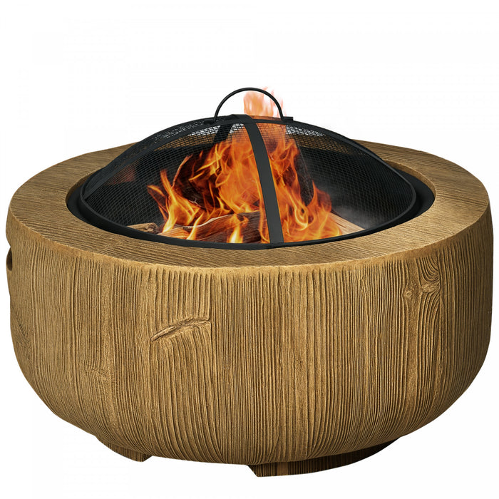 Outsunny Fire Pit with Spark Screen and Poker, 24\" Wood-burning Bowl, Brown