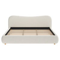 Camille Platform Bed with Curved Headboard and Luxurious Boucle Upholstery,King Size,White King Bed  