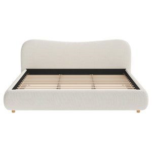 Camille Platform Bed with Curved Headboard and Luxurious Boucle Upholstery,King Size,White King Bed