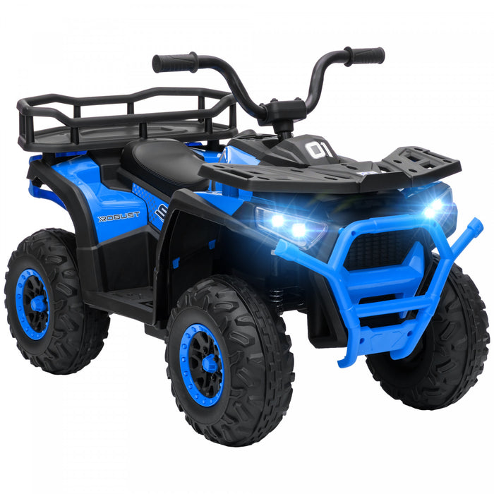 Qaba Kids Atv, 4 Wheeler, 12v Battery Powered Ride-On Electric Vehicle With 4 Spring Suspension Wheels, Storage Basket, Led Headlights, High & Low Speed, Music, For Boys & Girls, Blue