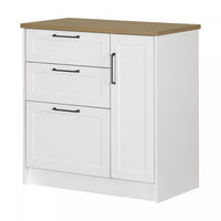 Toscano 3-Drawer Kitchen Island with Door - White & Maple Nutmeg