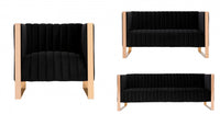 Trillium Mid-Century Modern 3-Piece Sofa Set in Black 