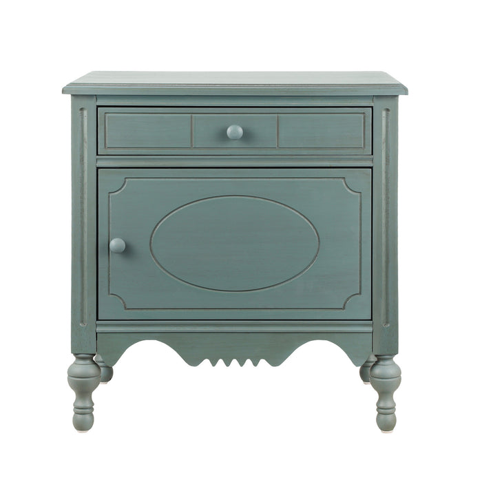 Amelia Vintage 24\" Nightstand with Carved Drawer and Cabinet,Blue