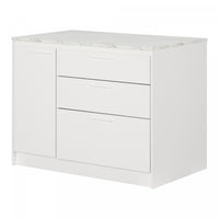 Myro Kitchen Island With Door And Drawers - Faux White Marble And White 
