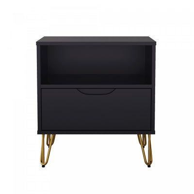 Avira Mid-Century Modern 20" Nightstand in Black (1-Drawer) | Table de nuit Avira style milieu du siecle moderne 20" en noir (1 tiroir)
