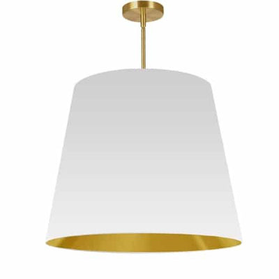 Dainolite Oversized Drum 1 Light Pendant tapered Drum Large White/Gold Shade Lamp|Grand luminaire suspendu de Dainolite avec très grand abat-jour cylindrique effilé blanc et doré, et 1 ampoule