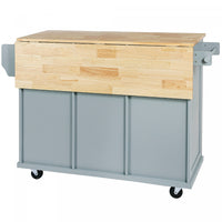 Margery Rubberwood Kitchen Cart With Drop-leaf Countertop And Storage Racks - Blue