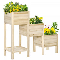 Outsunny 49'' X 18'' X 43'' 3-tier Raised Garden Bed W/ Storage Shelf And Drainage Hole, Wood Elevat