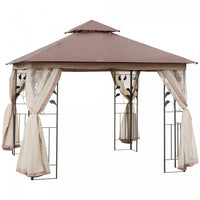 Outsunny 10'x10' Gazebo Canopy Outdoor Patio Sun Shelter Uv Protect W/ 2-tier Polyester Roof Curtain
