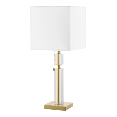 Dainolite Fernanda 1 Light Table Lamp Aged Brass White Shade|Lampe de table Fernanda de Dainolite avec abat-jour blanc, fini laiton vieilli et 1 ampoule