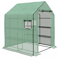 Outsunny 4.6' X 4.7' X 6.2' Walk-in Greenhouse With 3 Tier 8 Shelves, Outdoor Green House With Reinf