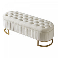 Amelia Elegant Velvet Button-Tufted Storage Bench with Metal Legs,Beige 