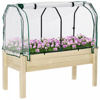Outsunny Raised Garden Bed With Pe Greenhouse Cover Outdoor Elevated Wood Planter Box For Herbs And
