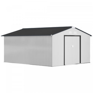 Outsunny 11' X 13' Garden Storage Shed W/ Steel Foundation Kit, White