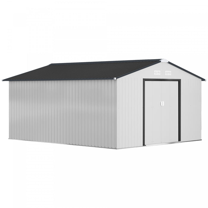 Outsunny 11' X 13' Garden Storage Shed W/ Steel Foundation Kit, White