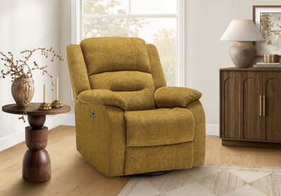 MONARCH SPECIALTIES 34" WIDE, LARGE UPHOLSTERED POWER RECLINING CHAIR, USB PORTS INCLUDED, GOLD FABRIC, TRANSITIONAL RECLINER | MONARCH SPECIALTIES 34" DE LARGEUR, GRAND FAUTEUIL REMBOURRE INCLINABLE, PORT USB INCLUS, TISSU DORE, TRANSITIONNEL