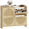 HOMCOM Shoe Cabinet, Shoe Storage Cabinet with 4 Flip Drawers, Natural