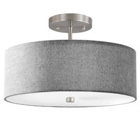 Dainolite Everly 3 Light Semi-flush Mount Satin Chrome Finish Grey Shade Lamp