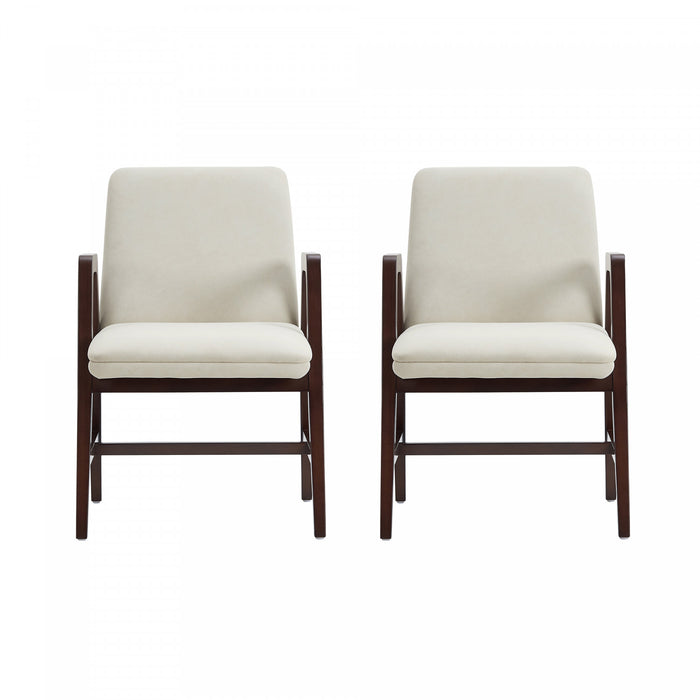Stella Modern Velvet Wood Armchair in Cream - Set of 2
