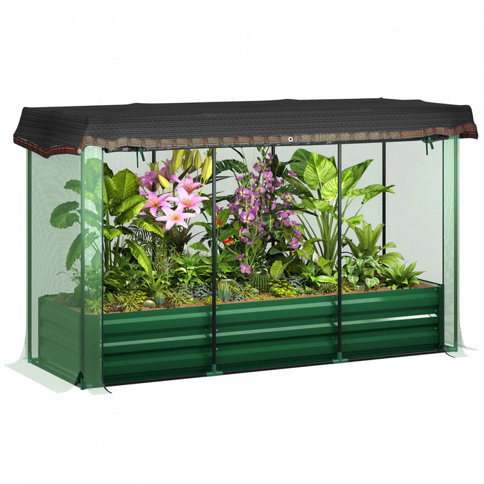 Outsunny Galvanized Raised Garden Bed With Crop Cage And Shade Cloth Green