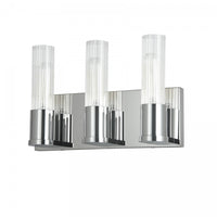 Dainolite Tube 3 Light Vanity Light Polished Chrome Clear Fluted Glass Lamp
