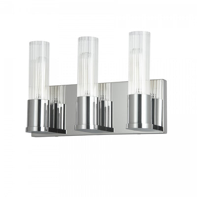 Dainolite Tube 3 Light Vanity Light Polished Chrome Clear Fluted Glass Lamp|Lumière de coiffeuse Tube de Dainolite en verre cannelé transparent, avec fini chromé poli et 3 ampoules