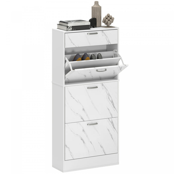 HOMCOM Shoe Cabinet with 3 Flip Drawers, Narrow Shoe Storage Cabinet, White