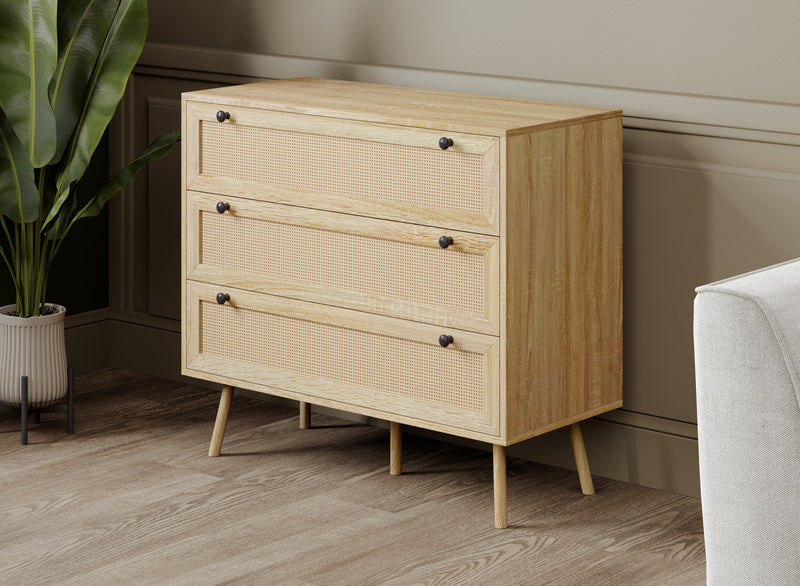 Storage Chest With 3 Drawers – Natural Brown Wood Look 