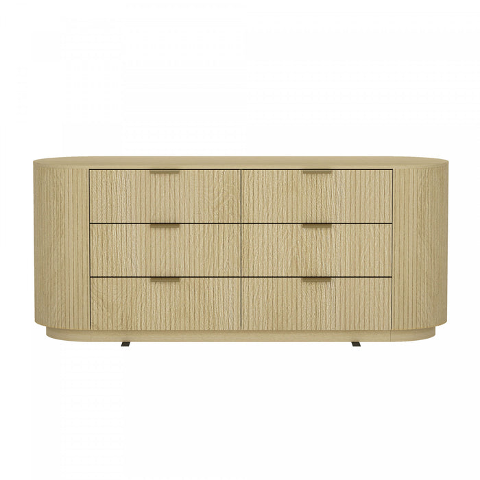 Olivia Manhattan Modern 71\" Dresser in Natural Oak (6-Drawer)