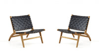 Maintenon Industry Chic Wood Vegan Leather Accent Chair in Black and Natural - Set of 2 