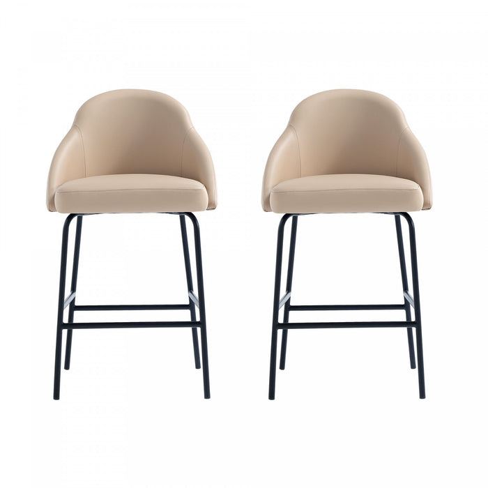 Gracie Modern Metal Upholstered Counter Stool in Tan and Black - Set of 2