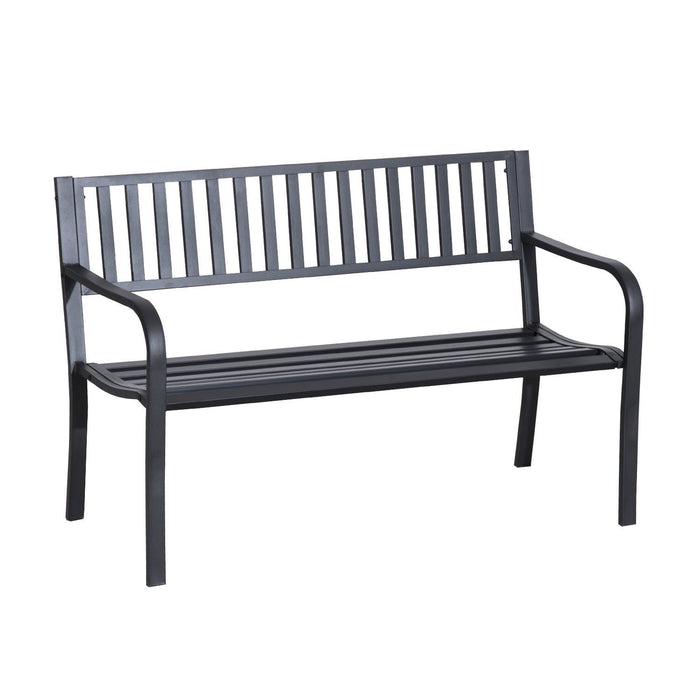Outsunny 50\" Steel Garden Bench Outdoor Seat Furniture, Black