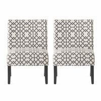 Oliver Linen-look Fabric Accent Chair Set Of 2 With Rubberwood Legs,Grey and Ivory 