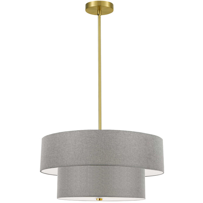Dainolite Everly 4 Light 2 Tier Pendant Aged Brass Finish Grey Shade Lamp