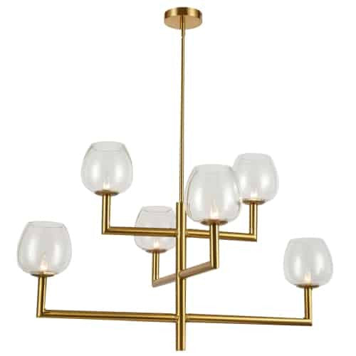 Dainolite Nora 6 Light Chandelier Aged Brass Clear Glass Lamp