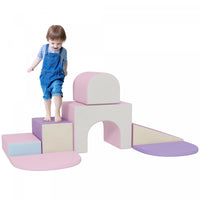 Qaba 7-piece Soft Play, Foam Climbing Blocks For Toddlers, Kids' Educational Climbing Crawling Toys,