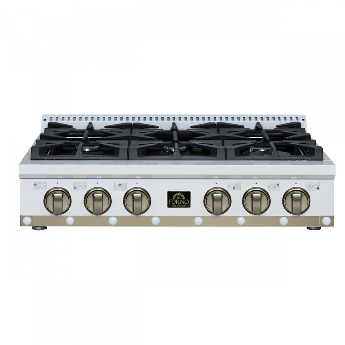 Forno Ambassador 36\" Gas Cooktop, White, 6 burners - FCTGS5799-36CPWHT