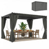 Outsunny 10 x 13 ft Outdoor Louvered Pergola with Steel Roof, Curtains, Grey