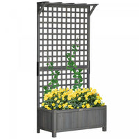 Outsunny Raised Garden Bed, Wood Planter With Trellis For Vine Climbing, Privacy Screen Planter Box