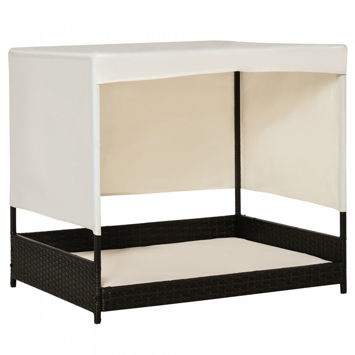 Pawhut Wicker Dog House Elevated Pet Bed With Shade Canopy For Medium Large Dogs Indoor Outdoor With Cushion, 36\" X 28\" X 32\"