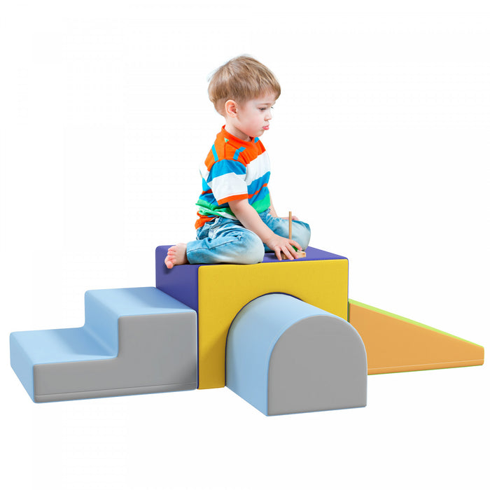 Qaba Foam Climbing Blocks For Toddlers, Kids Modular Play Set For Baby Children, Soft Play Equipment For Crawling Sliding, Easy-to-clean Safe Diy Creative, Dark Colour