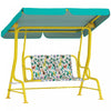 Qaba Kids Porch Swing, 2-Seater Patio Swing Bench Hammock with Safety Belts, Adjustable Canopy, Indoor Outdoor for Backyard, Garden, Poolside, Playroom (Green, Jungle Animal)