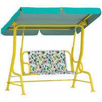 Qaba Kids Porch Swing, 2-Seater Patio Swing Bench Hammock with Safety Belts, Adjustable Canopy, Indoor Outdoor for Backyard, Garden, Poolside, Playroom (Green, Jungle Animal)
