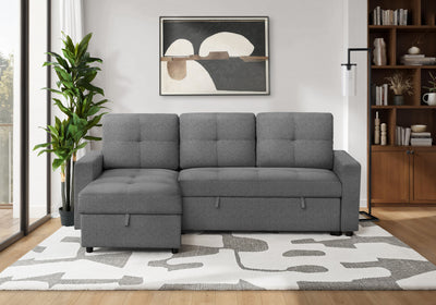 Sleeper Sofa, 90" Length, Convertible Sofa Bed, Storage Chaise, Dark Grey Fabric Sleeper Sofa | Canape-Lit Convertible, Chaise De Rangement, 90" Longueur, Tissu Gris Fonce