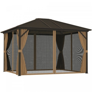 Outsunny 10' X 12' Deluxe Hardtop Gazebo With Curtains And Netting, Coffee
