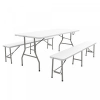 Outsunny Hdpe Picnic Table Set With Beer Table & 2 Benches For 6, White