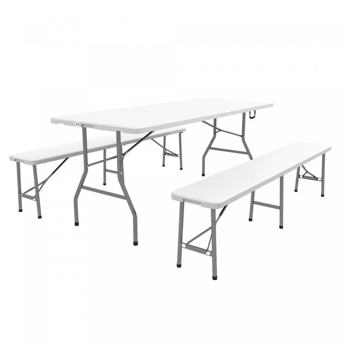 Outsunny Hdpe Picnic Table Set With Beer Table & 2 Benches For 6, White